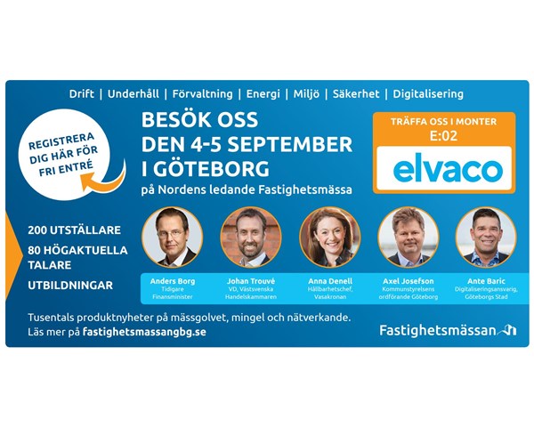 Elvaco ställer ut på Fastighetsmässan i Göteborg 4-5 september